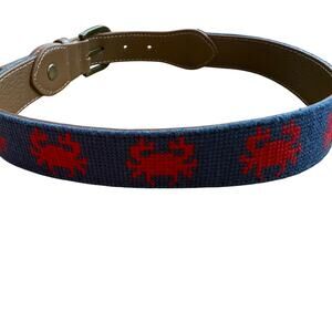 Hand stitched Needlepoint Navy Blue and Red Boys Crab Belt